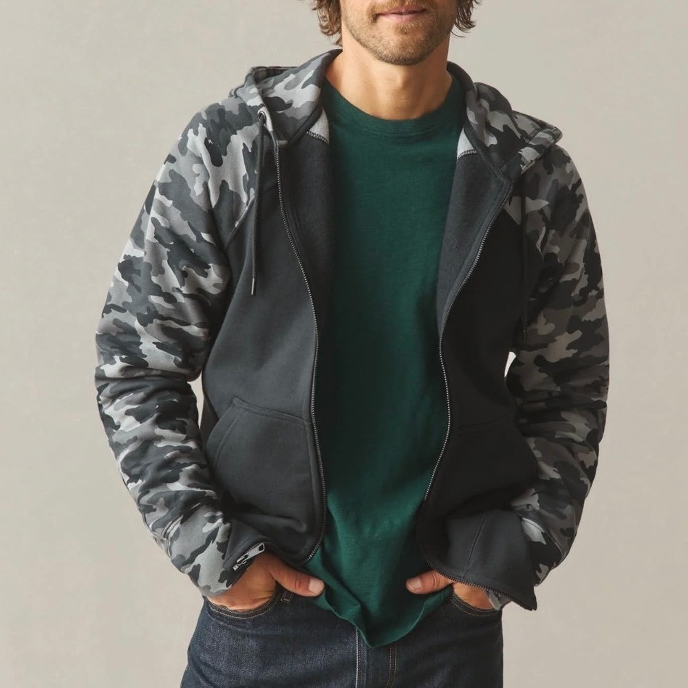 NWOT‎ American Giant Men's Raglan Full Zip Hoodie M Heavyweight Black Camo